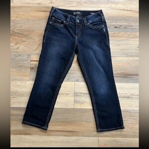 EUC-Suki Mid Rise Capri Silver Jeans - Womens 29 X L22½ -Dark Blue-Super Stretch